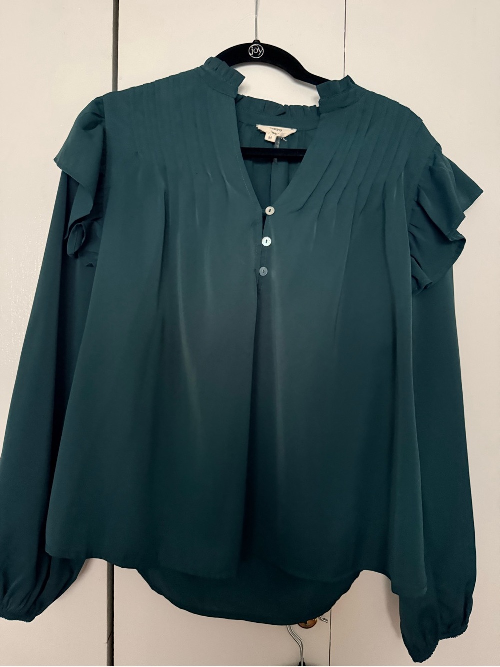 Entro Women's Teal Ruffle Sleeve Blouse